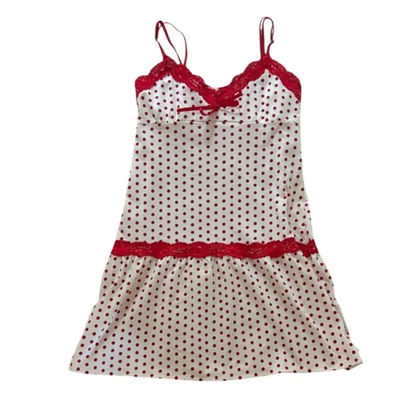 PINK by Frankies Bikinis Frida Mini Dress red and white polka dot print Medium - Image 3