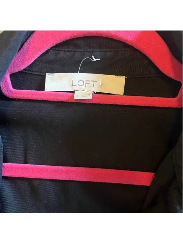 LOFT Classic Black Button-Front Long Sleeve Jumpsuit | Size 6 - Image 3