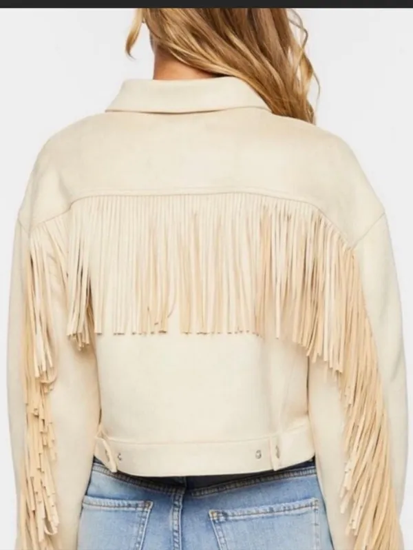 Cream Fringe Faux Suede Jacket Small - Image 2