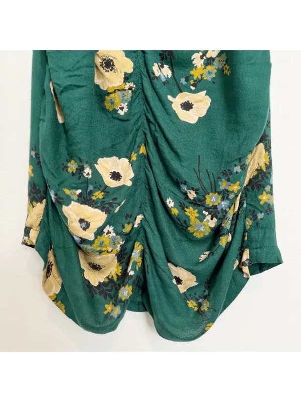 Urban Outfitters Dress Size 2 Green Floral Puff Sleeve Off Shoulder Mini Cottage - Image 5