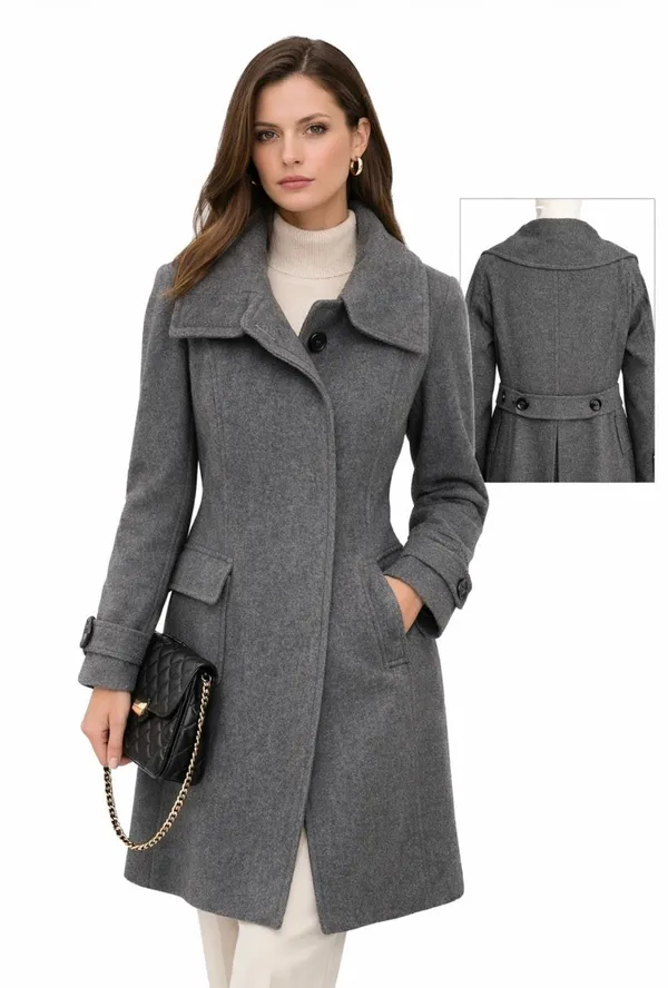 Burberry London Wool Cashmere Coat Gray Long Wrap Collar Back Belt UK 6 US 4 - Image 2