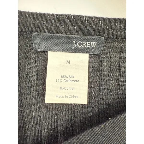 J. Crew Black Ribbed Silk Cashmere Blend Crew Neck Long Sleeve Sweater Women's M - Image 2