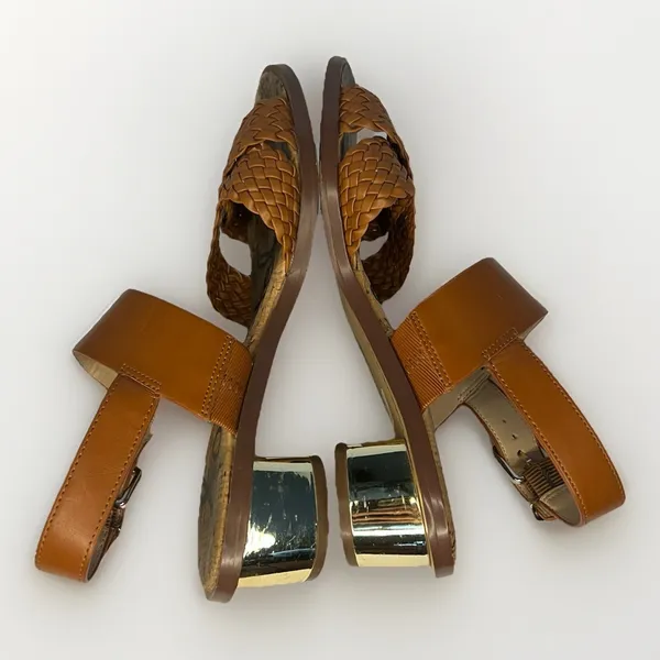 Sam Edelman‎ Teena 2 Sandals 7M Tan Woven Strap Cork Footbed Gold Heel - Image 7