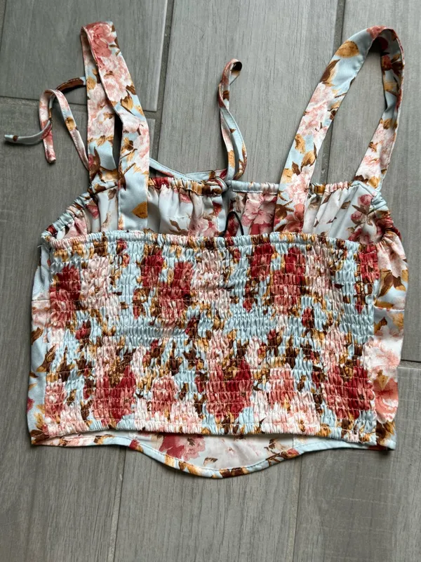 Cider Light Blue Floral Tie-Front Crop Top - Image 4