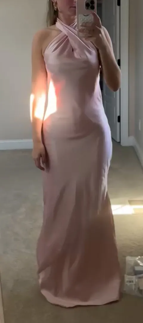 Revolve Satin Maxi Dress Halter Pink - Image 3