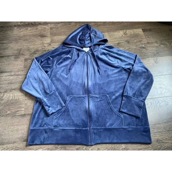 EUC Womens Aerie velour velvet full zip‎ jacket blue oversized size XXL - Image 2