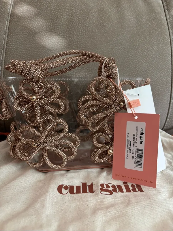 NWT cult gaia clear mini tote with rose gold beaded floral accents - Image 6