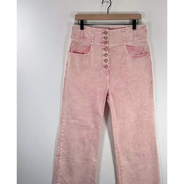 Ulla Johnson Womens Jeans Pink Denim High Rise Button Fly Crop Wide Leg Size 12 - Image 6