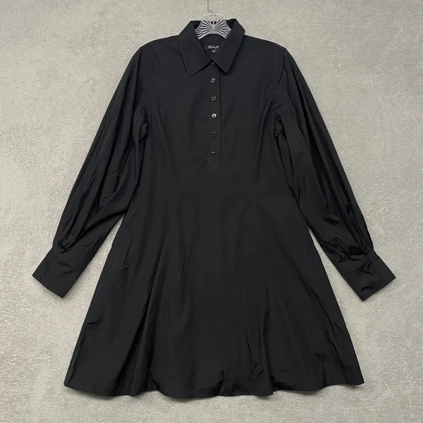 Madewell Dress 2 Black Seamed Long‎ Sleeve Mini Poplin Shirtdress Pockets NV025 - Image 3