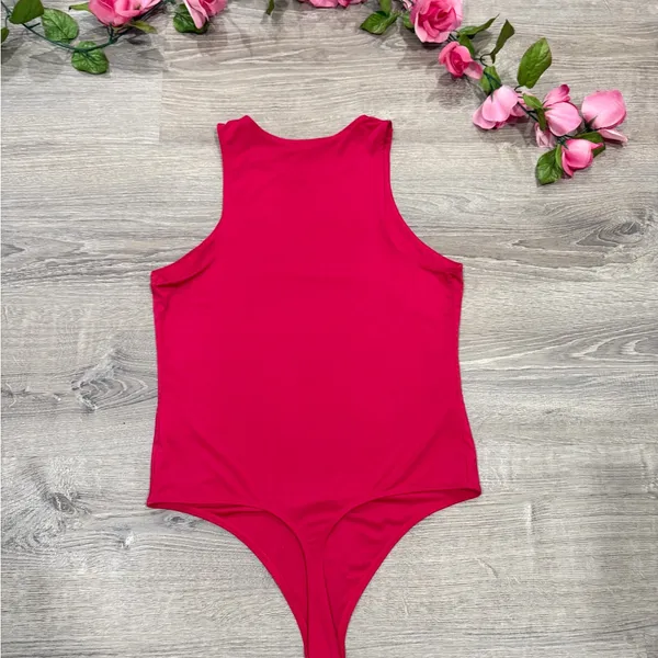Express Red Feminine Baddie Racerback Thong Bodysuit Size Large - Image 5