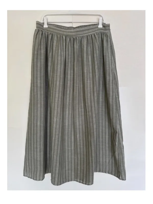 Max Studio nwt size large Olive Pinstripe Midi Skirt with pockets - Image 2