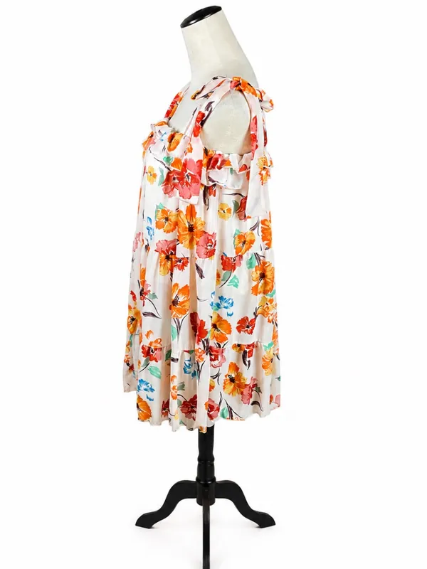 Hashttag Floral Tiered Tie-Strap Mini Dress Women’s Medium M - Image 3