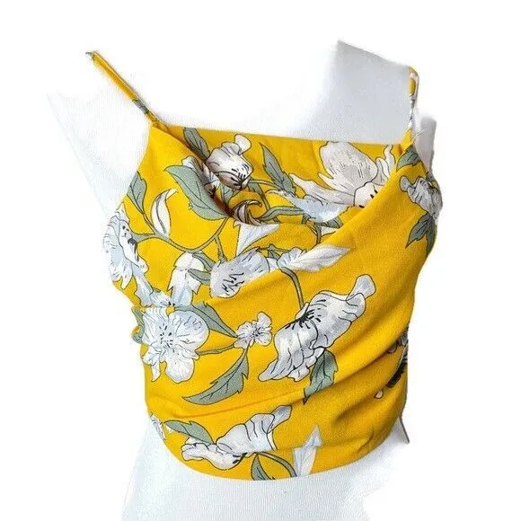 Goodnight Macaroon Boho Tropical Resort Drape Accent Tie Camisole Crop Top S Yellow Floral‎ White - Image 9