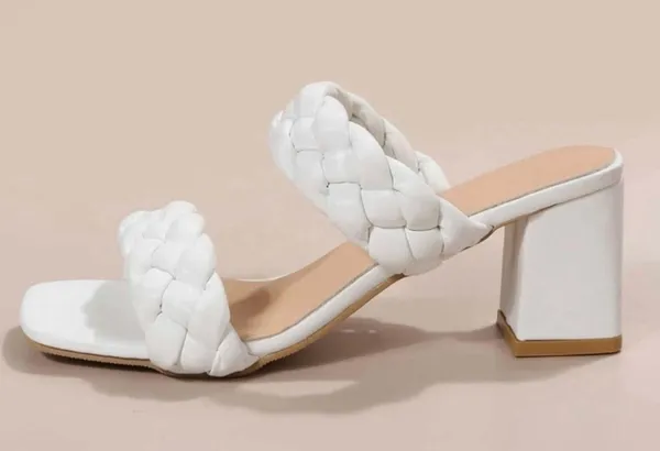White Braided Short Heel Mule Sandals Size 6.5 - Image 5