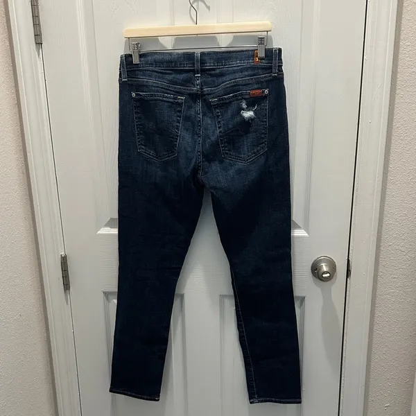 7 For All Mankind Josefina Dark Wash Distressed Women’s Skinny Boyfriend Jeans - Image 2
