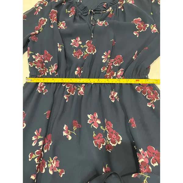 LOFT‎ Floral Midi Dress Ruffle Neck Tie Long Sleeve S - Image 7
