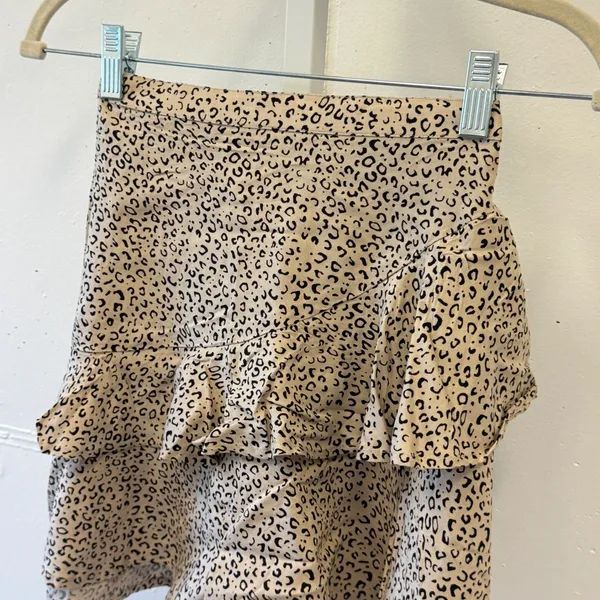 Japna Joyous & Free Leopard Print Ruffle‎ Mini Skirt Tan Black XS Rayon Summer - Image 3