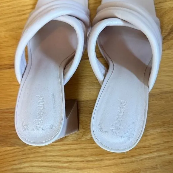 Abound Pearl-PU Cream Beige Padded Block Heel Slide Sandals Square Toe Mules 7M‎ - Image 4