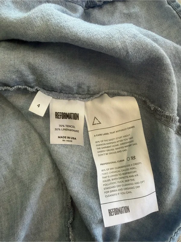 Reformation Macy Sweetheart Denim Mini Dress Size 4 Linen Blend - Image 6