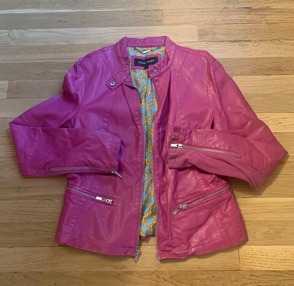 Black Rivet Faux Leather Pink Jacket - Image 3