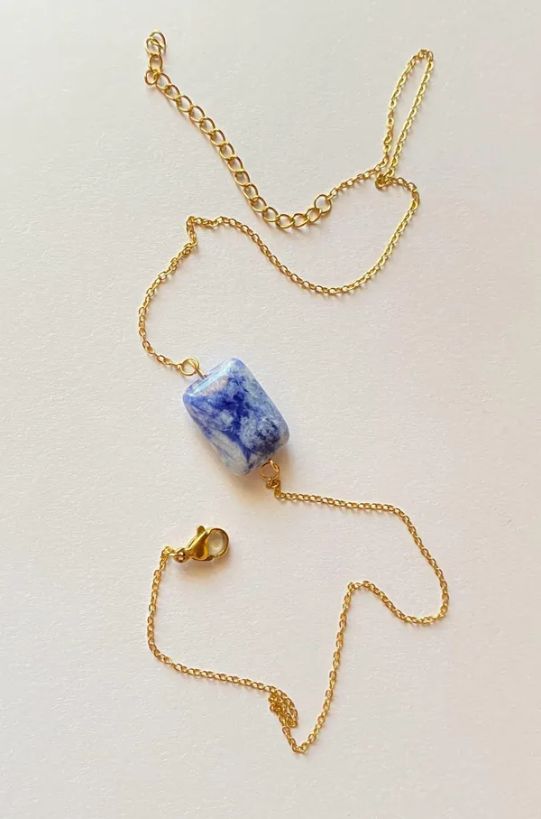 Handmade square stone boho simple statement necklace🌀💙 - Image 6