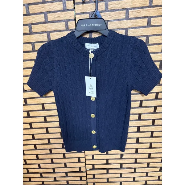 Free Assembly Navy Cable Knit Short Sleeve Cardigan Sweater‎ Size XS - Image 2