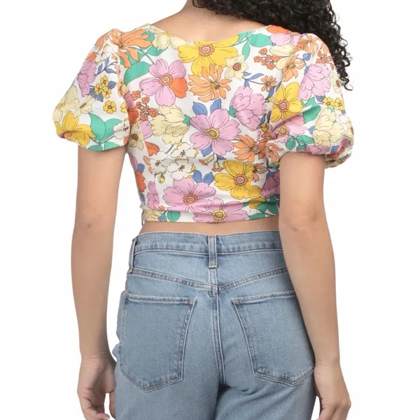 Us Together Floral Printed Cropped Top With Bow Detail - Image 4