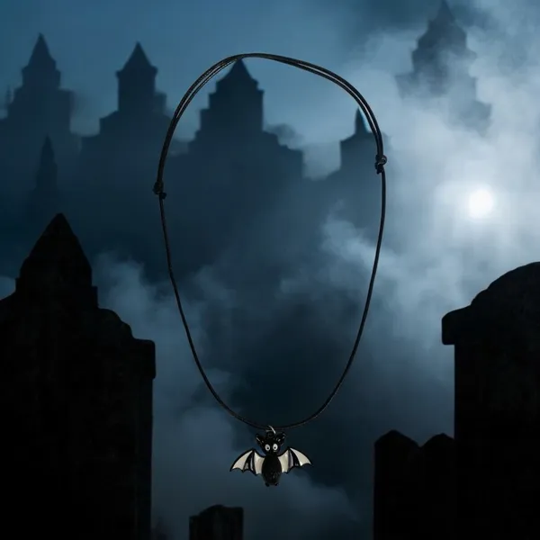 Gothic Black & White Bat Pendant Spooky‎ Season Necklace - Image 3