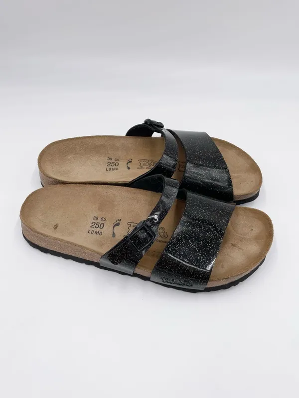 Birkenstock Birki's Double Strap Sandals Black Glitter Jelly Women's Size 8 - Image 3