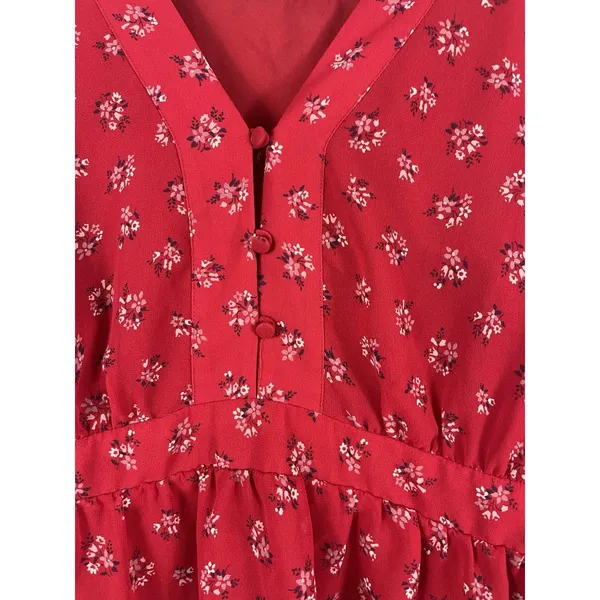 Madewell XL Red Ditsy Floral Babydoll Blouse Sheer Long Sleeve Boho Cottagecore - Image 6