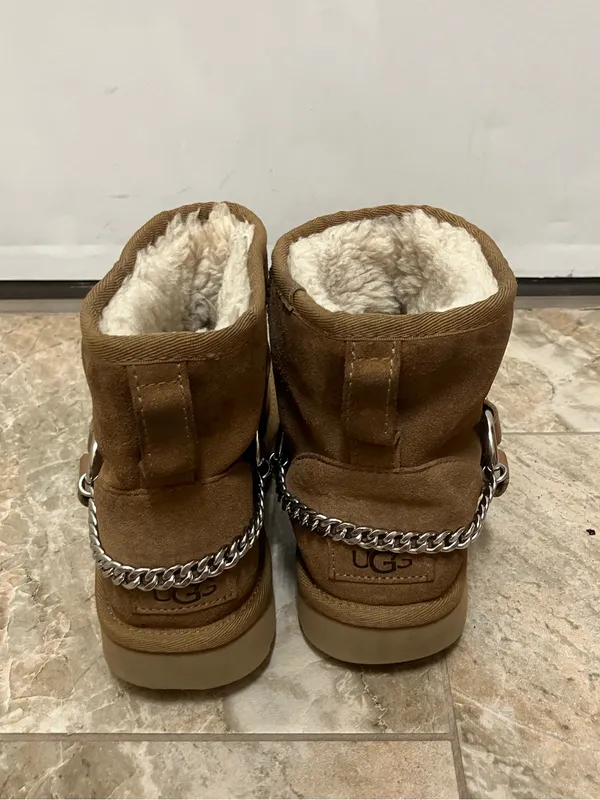 UGG Women’s Classic Mini Chains Chestnut Suede Boots - Image 3