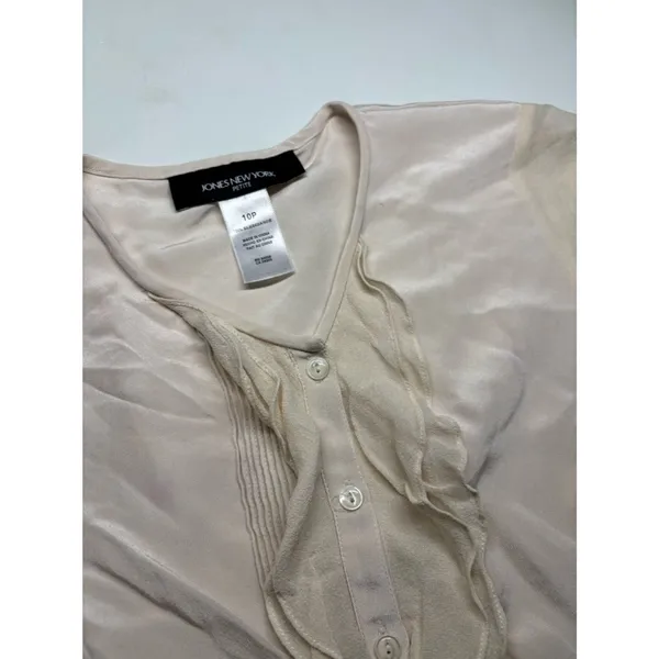 Jones New York Petite Sheer Ruffle Blouse - Cream - Image 2