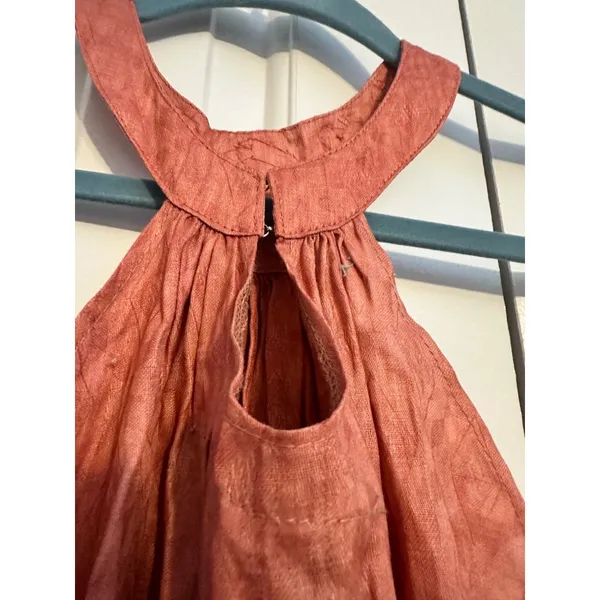 Amani Handicraft Halter Maxi Dress Boho‎ Terracotta Beaded Cotton Size 12 - Image 4