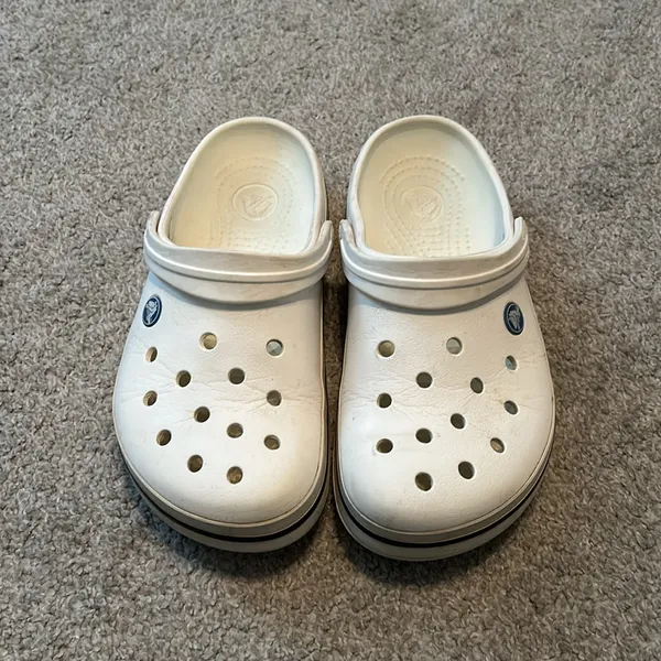 Crocs Crocband Clogs White Black Stripe Sporty‎ Slip On Shoes Womens 8 Mens 6 - Image 2