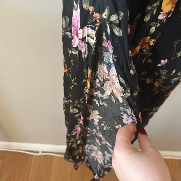 American Eagle Outfitters Black Tie Back Floral Pink Orange Jumpsuit Size L - Image 6