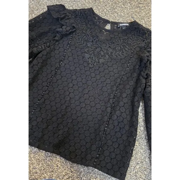 Express‎ Women's Black Long Sleeve Lace Top Dressy Trendy Party Classy Size XS - Image 2
