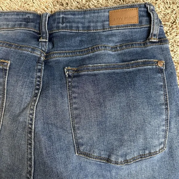 Judy Blue Jeans Womens 11/30 Skinny Fit Blue Distressed Red Plaid Underlay Jeans - Image 5