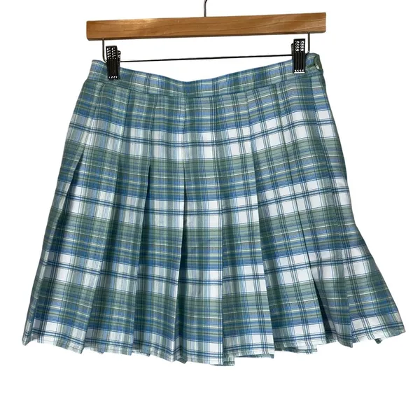 Rewind Womens School Girl Knife Pleated Mini Skirt Blue Plaid 90s Y2K Preppy Size S‎ - Image 2