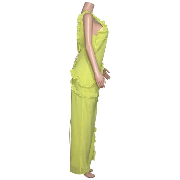 HOUSE OF CB Pixie Ruffle Maxi Dress, Lime, L (Plus Cup) - Image 11