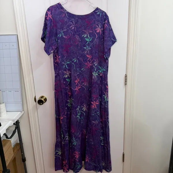 Global Village purple floral short sleeve scoop neck pocket maxi summer dress‎ - Image 7