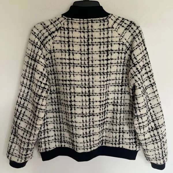 Abercrombie & Fitch Women Tweed‎ Bomber Jacket Wool Blend Black Cream Large L - Image 12