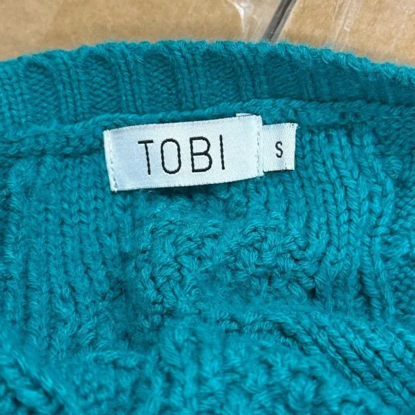Tobi Teal Blue Green Cable Knit Cropped Pullover Sweater Size Small - Image 2