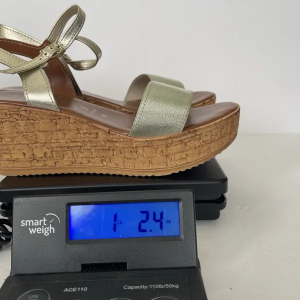 Italian Shoemakers Sandals Womens 8.5 Ankle Strap Gold Open‎ Toe Wedge Heels - Image 10