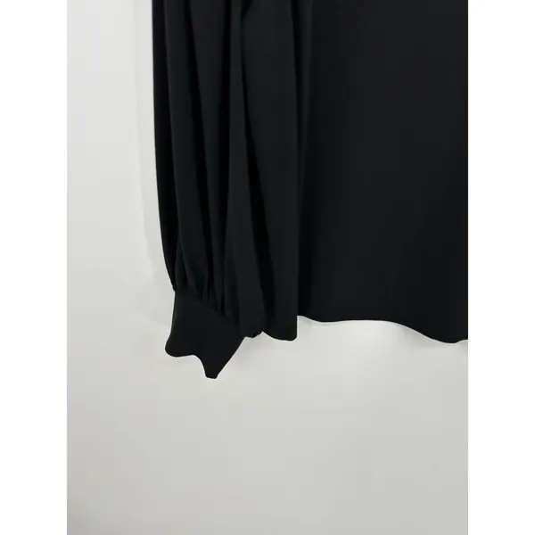 Ann Taylor Blouse Women Large Black Round Neck Puff Long Sleeve Stretch Career - Image 3