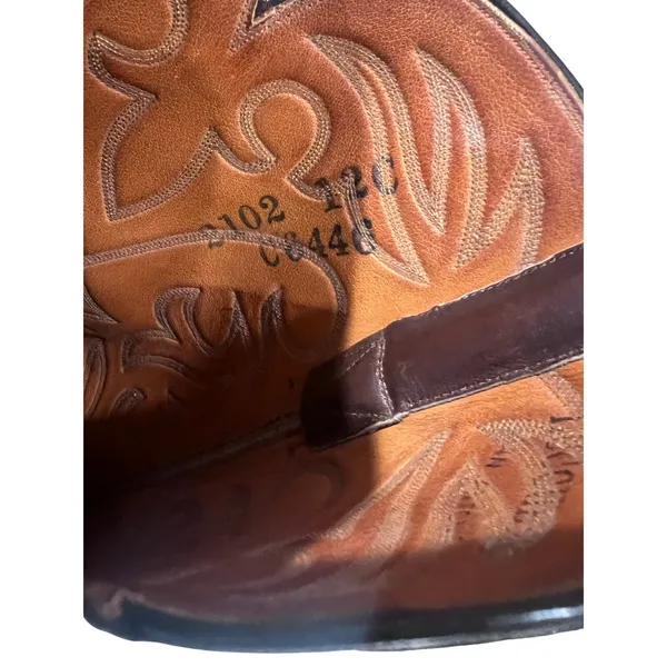Vintage Lucchese Men’s 12 Espresso Smooth Leather Western Boots Round Toe USA - Image 5
