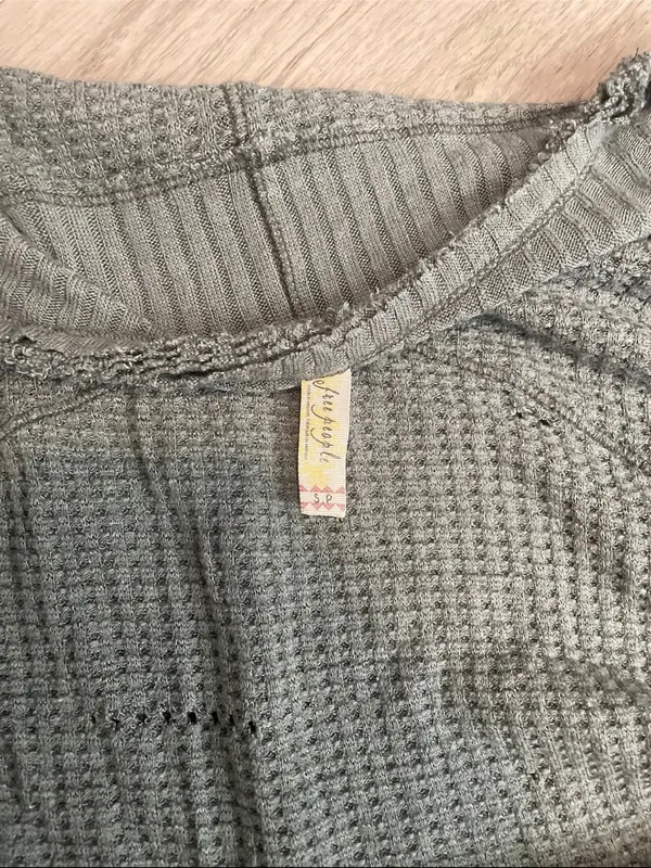 Free People Relaxed Waffle Long Sleeve Top - Sage - Image 2