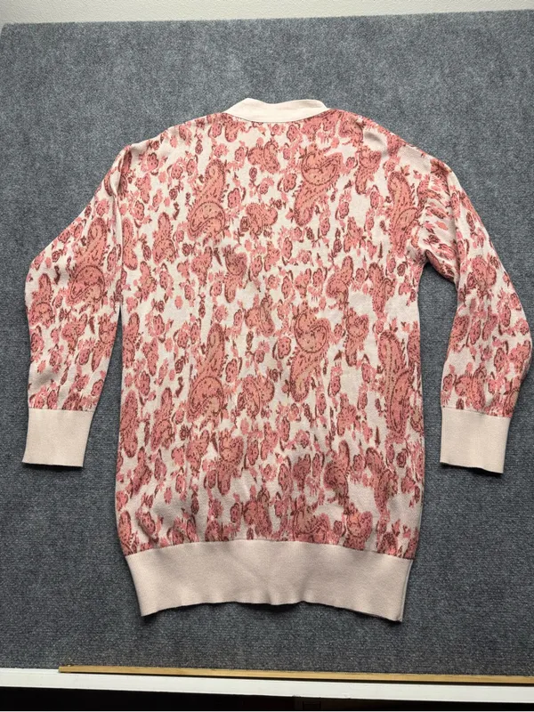 HEMANT & NANDITA Womans Medium Pink Paisley-Print open front long Cardigan - Image 7