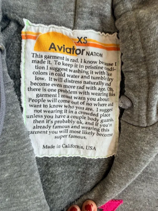 Aviator Nation Bolt Stitch Chevron Split Neck Cropped Hoodie - Image 3