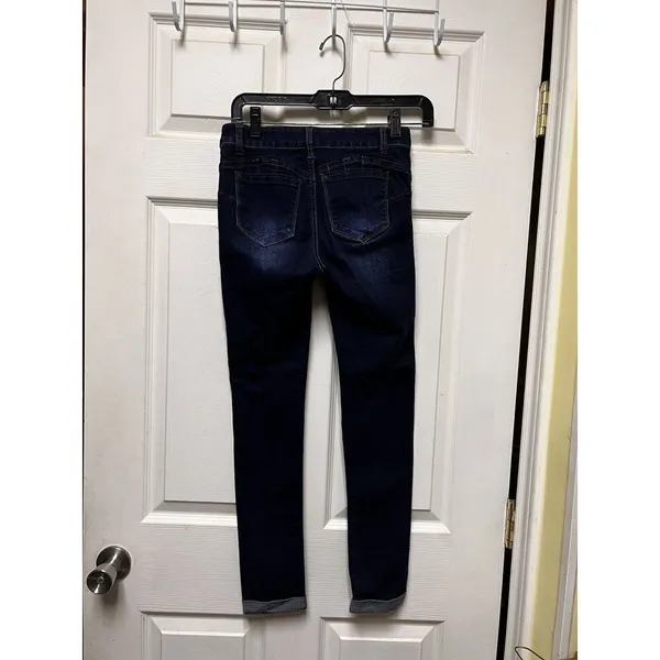 Wax Jean Size 1 Womens Juniors Blue Denim Skinny Stretch‎ Distressed Cuff - Image 5