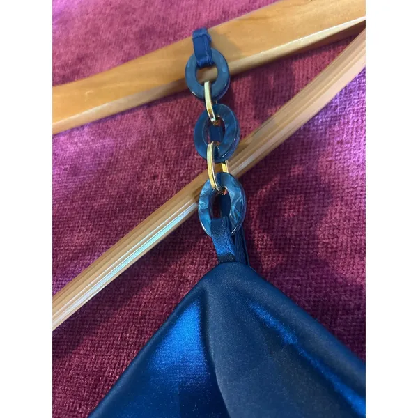 ZARA Satin Mini Slip Dress GORGEOUS COLOR Chain Straps Midnight Blue Size XS - Image 4